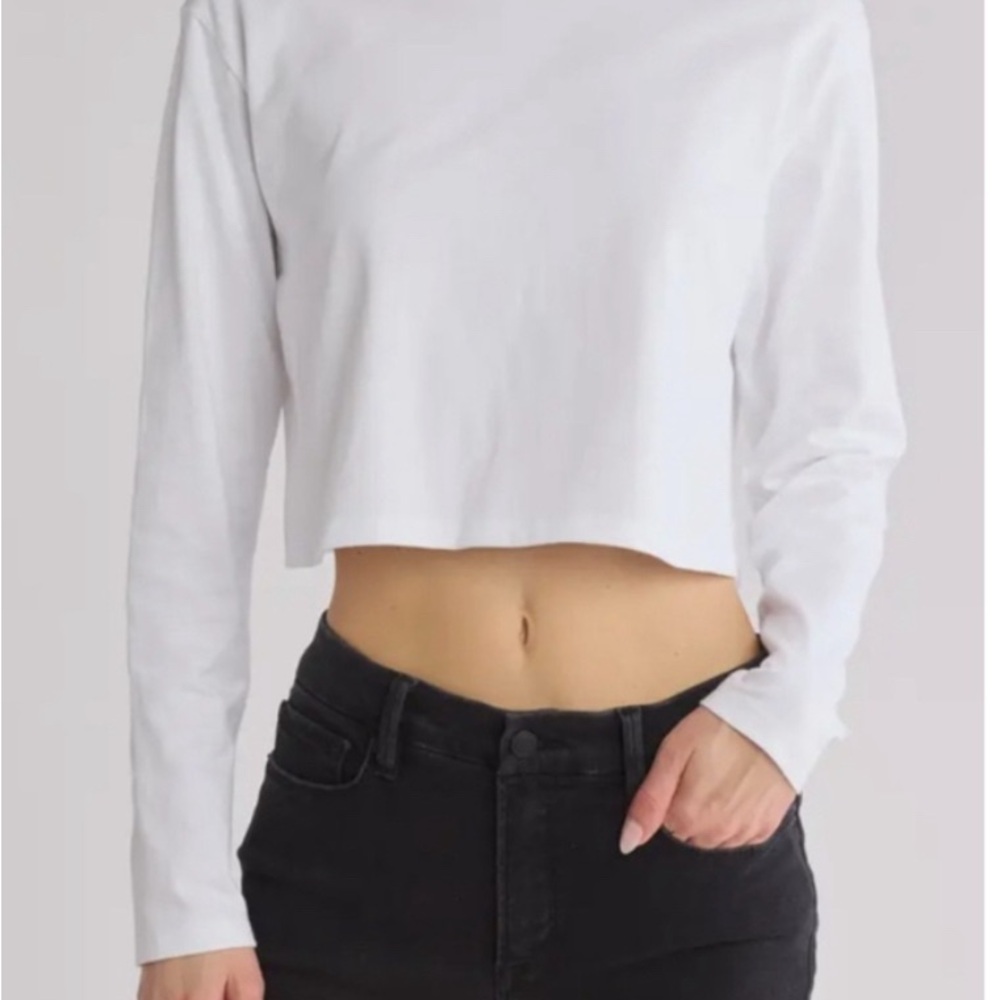 Good American White Long Sleeve Crop Top, Size 1